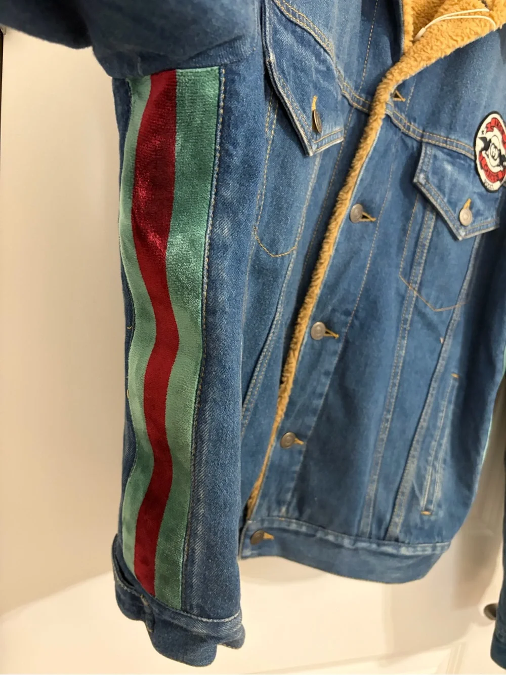 Gucci Blue Denim Jacket with Tan Sherpa Collar